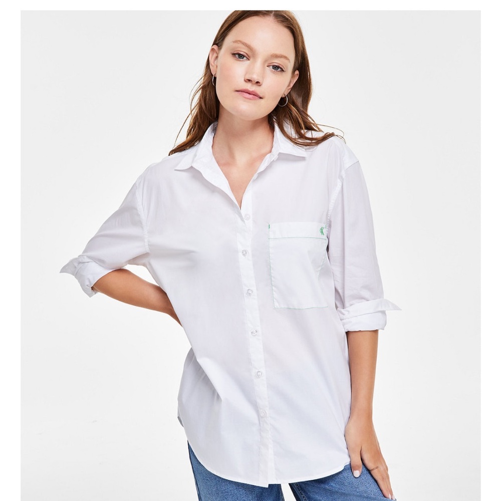 Calvin Klein Jeans Embroidered-Pocket Cotton Boyfriend Shirt